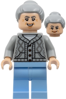 Aunt May - Light Bluish Gray Cardigan Sweater, Bright Light Blue Legs