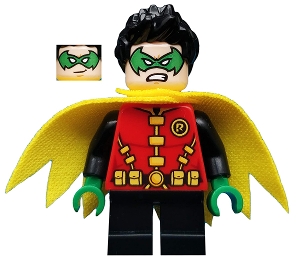 Robin - Green Mask and Hands, Black Short Legs, Yellow Scalloped Cape
