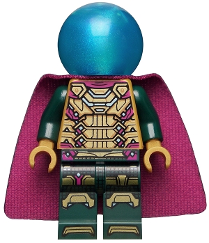 Mysterio - Magenta Trim, Dark Azure Head, Satin Trans-Light Blue Helmet, Single Hole Cape