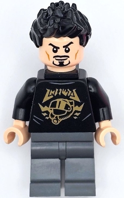 Tony Stark - Black Shirt with Gold Helmet, Pin Holder on Back
