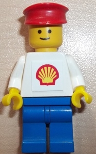 Man, White Torso with Shell Logo, Blue Legs, Red Hat