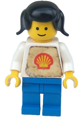 Woman, White Torso with Shell Logo, Blue Legs, Black Pigtails Hair