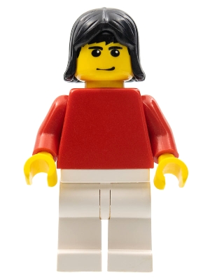 Plain Red Torso with Red Arms, White Legs, Black Female Hair (Soccer Player)