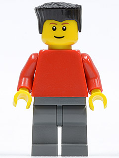 Plain Red Torso with Red Arms, Dark Bluish Gray Legs, Black Flat Top Hair &#40;Soccer Player&#41;