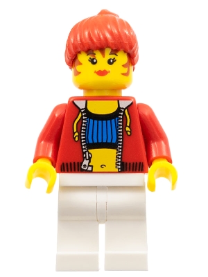 Female with Crop Top and Navel Pattern - LEGO Logo on Back, Red Hair