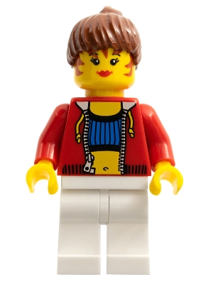 Female with Crop Top and Navel Pattern - LEGO Logo on Back, Reddish Brown Hair