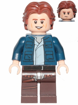 Han Solo, Dark Brown Legs with Holster Pattern, Dark Blue Jacket, Wavy Hair, Smile / Frown
