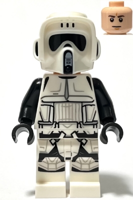 Imperial Scout Trooper - Male, Dual Molded Helmet, Belt with Large Dots  on Back, Light Nougat Head, Dark Brown Eyebrows, Frown