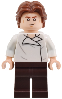 Han Solo - White Shirt with Wrinkles on Front and Back, Dark Brown Legs, Wavy Hair