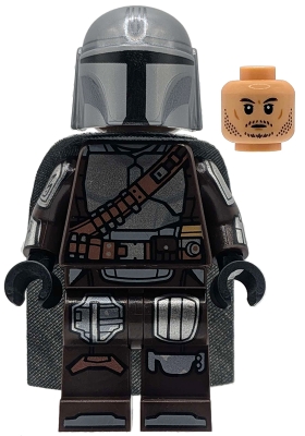 The Mandalorian / Din Djarin / 'Mando' - Silver Beskar Armor, Cape, Printed Head, Reddish Brown and Dark Silver Knee Pads