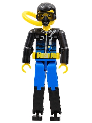 Technic Figure Blue Legs, Black Top with Zippered Wetsuit Pattern &#40;Diver&#41; with Diving Tank, Hose, and Mask