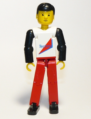 Technic Figure Red Legs, White Top with Red Triangle, Black Arms