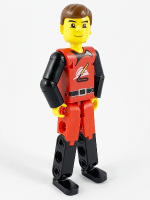 Technic Figure Red/Black Legs, Red Top, Brown Hair (Fireman)