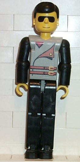 Technic Figure Black Legs, Light Gray Top with 2 Brown Belts, Black Arms