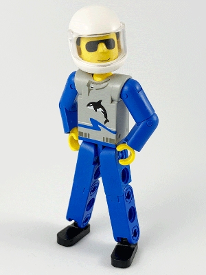 Technic Figure Blue Legs, Light Gray Top with Orca Pattern, Blue Arms, White Helmet