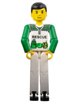 Technic Figure White Legs, White Top with White and Green Torso with Rescue Pattern, Green Arms