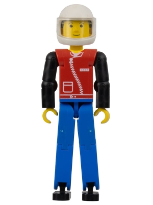 Technic Figure Blue Legs, Red Top with Zipper Print, Black Arms - White Helmet