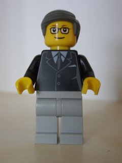 LEGO Brand Store Male, Black Suit, Light Bluish Gray Legs, Dark Bluish Gray Smooth Hair &#40;no specific back printing&#41; {Glasgow}