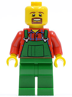 LEGO Brand Store Male, Overalls Farmer Green, Brown Moustache and Goatee, No Headgear &#40;no specific back printing&#41; {Glasgow}