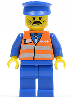 Orange Vest with Safety Stripes - Blue Legs, Moustache, Blue Hat