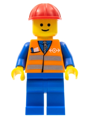 Orange Vest with Safety Stripes - Blue Legs, Red Construction Helmet