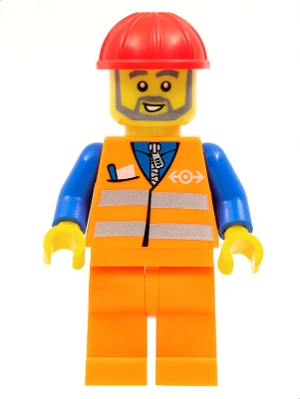 Orange Vest with Safety Stripes - Orange Legs, Red Construction Helmet, Gray Beard