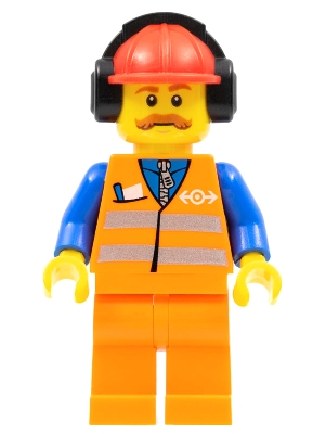 Orange Vest with Safety Stripes - Orange Legs, Red Construction Helmet with Headset