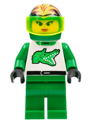 Race - Driver, Green Alligator, Helmet with Flames