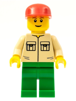 Man, Tan Shirt with Pockets, Green Legs, Red Cap