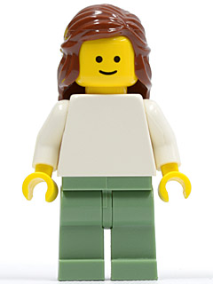 Plain White Torso with White Arms, Sand Green Legs, Reddish Brown Female Hair Mid-Length