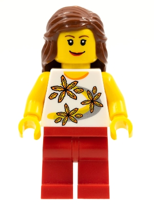 Yellow Flowers, Red Legs, Reddish Brown Female Hair Mid-Length