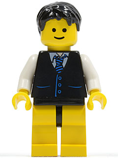 Black Vest with Blue Striped Tie, Black Hips and Yellow Legs, Black Short Tousled Hair