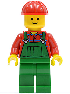 Overalls Farmer Green, Red Construction Helmet