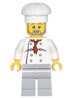 Chef - White Torso with 8 Buttons, Light Bluish Gray Legs, Gray Beard