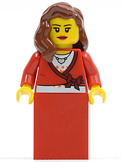 Woman, Cardigan Tied with Bow and Necklace, Red Skirt (3626bpr0892 Head)