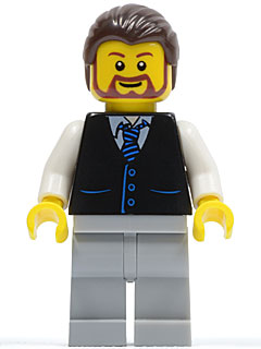Black Vest with Blue Striped Tie, Light Bluish Gray Legs, White Arms, Dark Brown Hair, Brown Beard Rounded