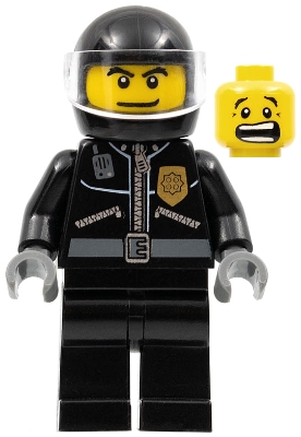 Police - City Leather Jacket with Gold Badge, Black Helmet, Trans-Clear Visor