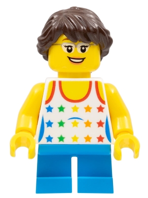 Kid - White Torso, Dark Azure Legs, Dark Brown Hair, High Eyebrows