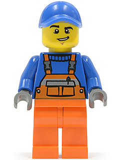 Overalls with Safety Stripe Orange, Orange Legs, Blue Cap with Hole, Lopsided Grin