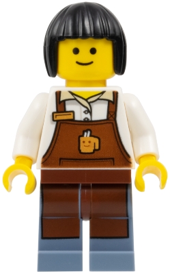 Barista, White Torso, Reddish Brown Apron, Sand Blue Legs