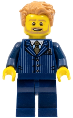 Businessman - Pinstripe Jacket and Gold Tie, Dark Blue Legs, Medium Nougat Tousled Hair, Beard