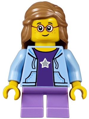 Girl, Bright Light Blue Hoodie, Medium Lavender Short Legs, Medium Nougat Female Hair Mid-Length, Glasses
