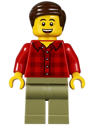 Dad, Plaid Flannel Shirt with Collar, Olive Green Legs, Dark Brown Smooth Hair