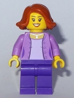Mom - Medium Lavender Jacket over Lavender Shirt, Dark Purple Legs, Dark Orange Female Hair Short Swept Sideways