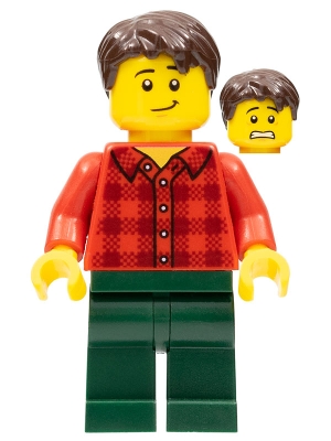 Man with Red Flannel Shirt, Dark Green Pants and, Dark Brown Hair