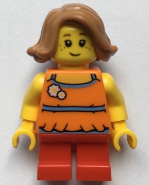 Girl, Orange Top, Short Red Legs, Medium Nougat