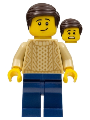 Male with Tan Knit Sweater, Dark Blue Legs and Dark Brown Hair