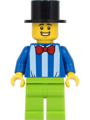 Fairground Worker - Male, White Stripes and Red Bow Tie, Lime Legs, Black Top Hat