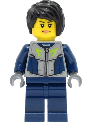 Submarine Pilot - Female, Flat Silver and Dark Blue Jacket, Black Hair