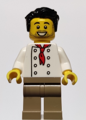 Chef - White Torso with 8 Buttons, No Wrinkles Front or Back, Dark Tan Legs, Black Hair